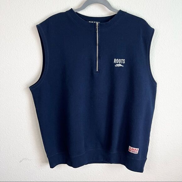 Roots Athletics Navy Blue 1/4 Zip Front Cotton I Am Canada Vest O/S - Picture 1 of 4